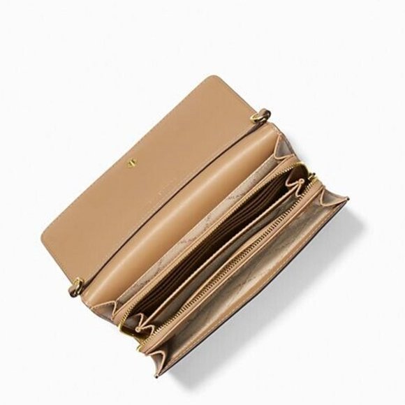 New Michael Kors Jet Set Item Large Wallet Crossbody Metallic Leather Pale Gold - Picture 3 of 4